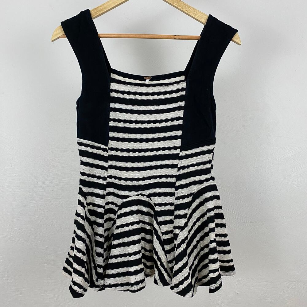 Free People Sedwick Striped Peplum Top - Black Combo - Size Small